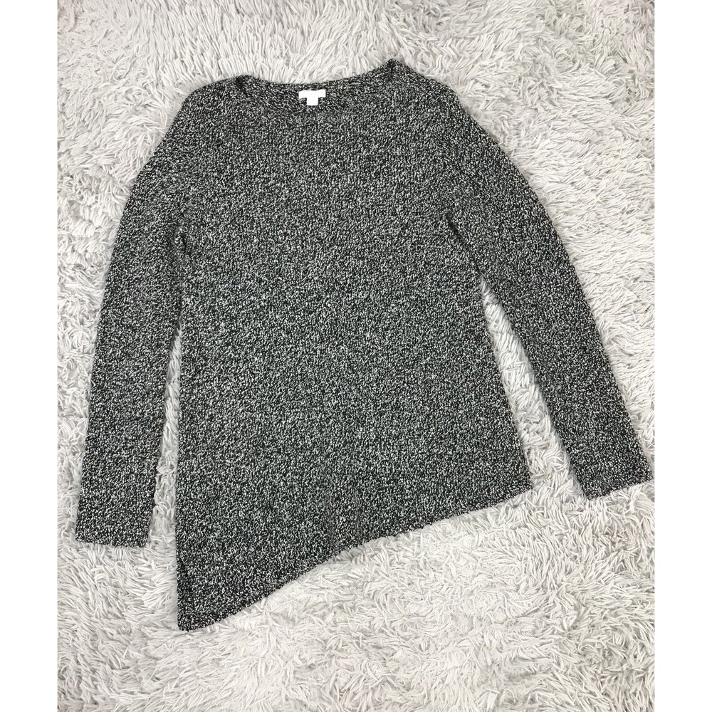 J. Jill Asymmetrical Hem Sweater Marled Black Gray Knit Wool XS Oversized - Picture 3 of 8